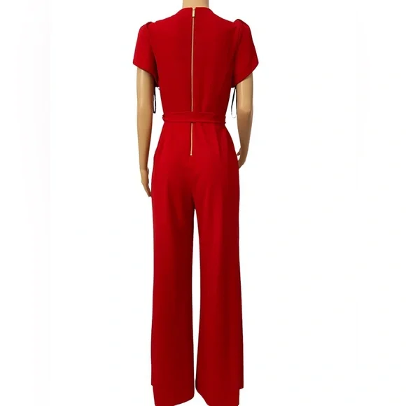 Calvin Klein red tulip sleeve wide leg romper jumpsuit - Picture 3 of 8